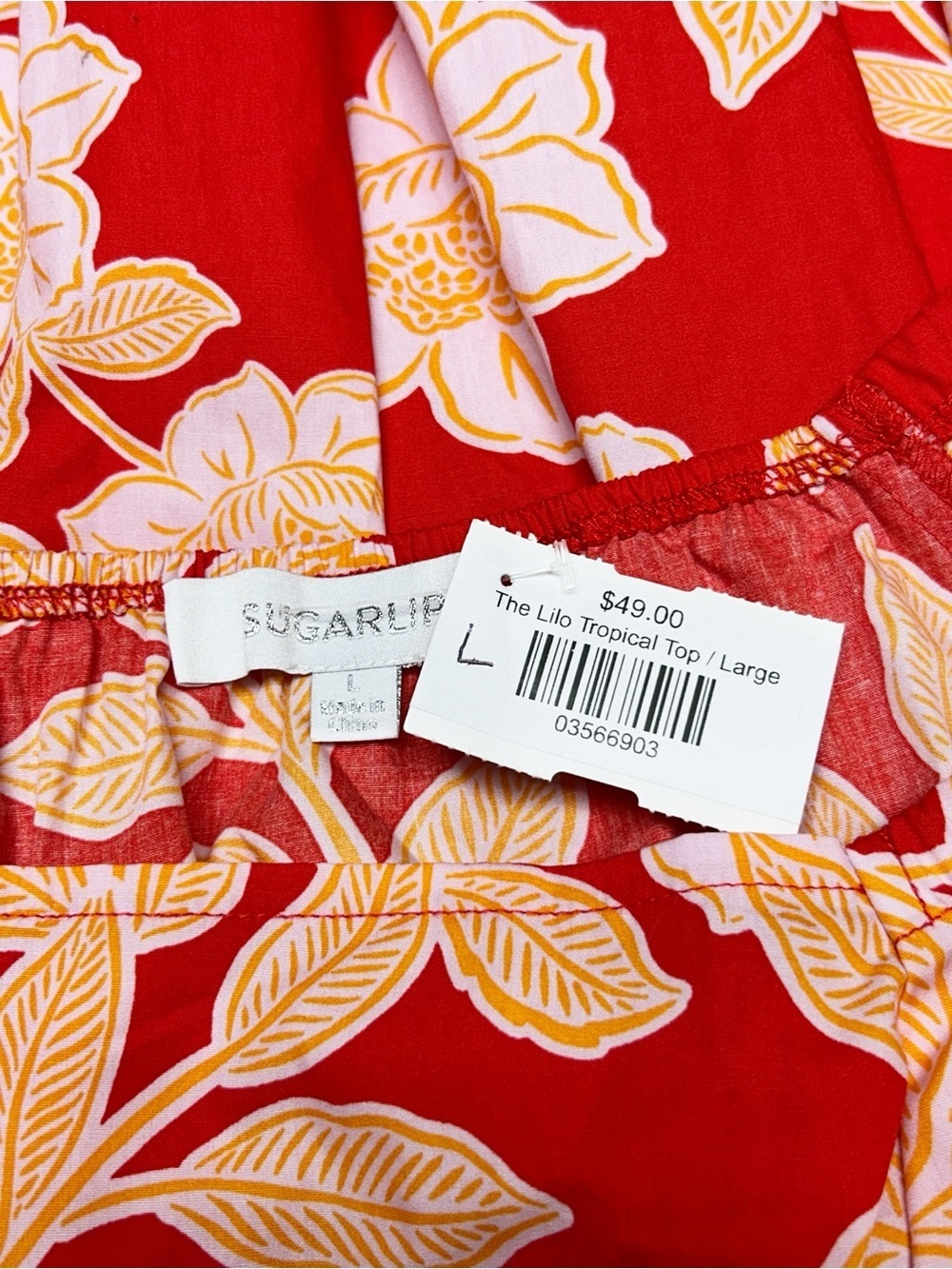 Sugar Lips Floral Puff Sleeve Top NWT Size Large 100% Cotton Cottagecore Blouse - Picture 3 of 7
